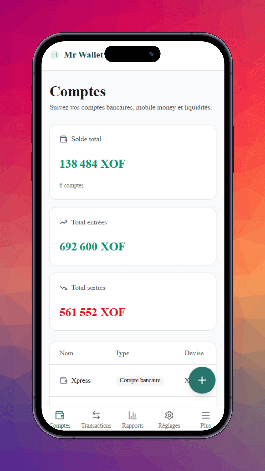 Capture d'écran de l'application Mr Wallet 2